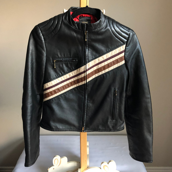 Mango Moto Retro leather Jacket w/Stripe Details